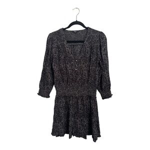 Rails Zana Dress Women’s Large Charcoal Animal Print Mini Smocked